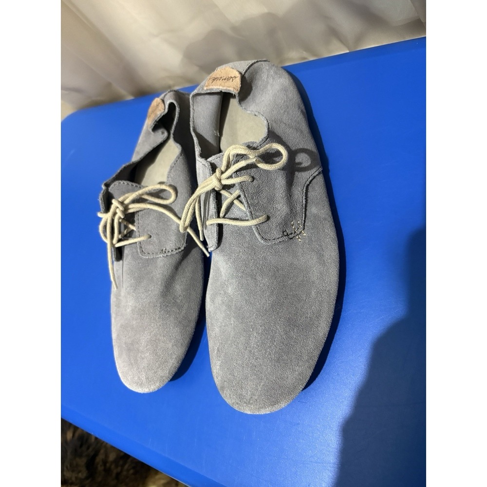 Sanuk Bianca Gray Suede Leather Lace Up Cushioned Flat Shoes Women's Size 9